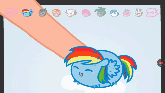 a drawing of a rainbow dash is being touched