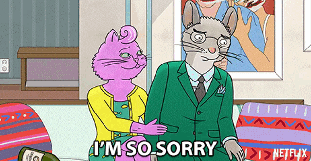 a cartoon of a cat and a mouse saying i 'm so sorry on netflix