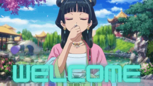 a girl in a pink dress is standing in front of the words welcome