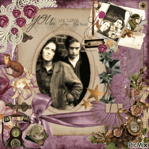 a picture of a man and woman in a frame with the words " you my love " on top