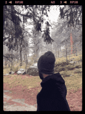 a picture of a person in the woods with the numbers 465 and 3 on the bottom