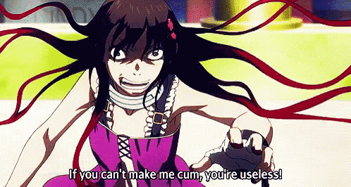 a girl in a purple dress says if you can 't make me cum you 're useless
