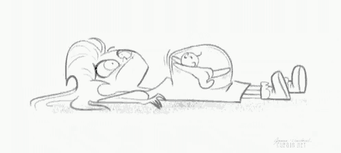 a black and white drawing of two people laying down