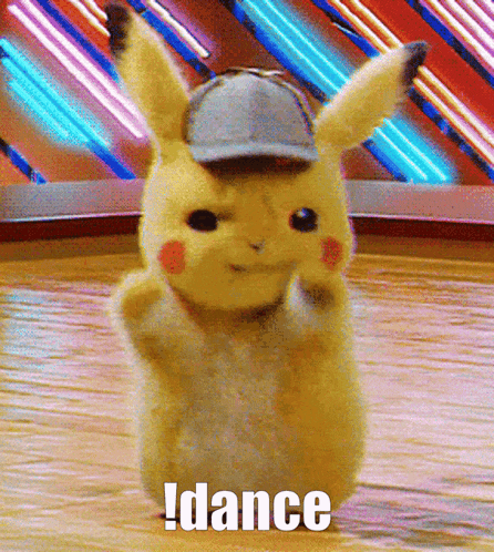 a pikachu wearing a hat is dancing with the words idance behind him