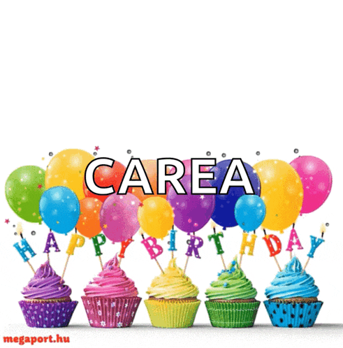 a birthday greeting card for carea with cupcakes and balloons
