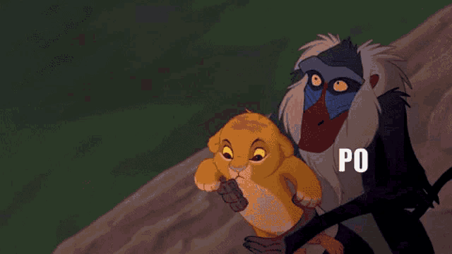 a lion and a baboon from the lion king with us and po written on their bodies
