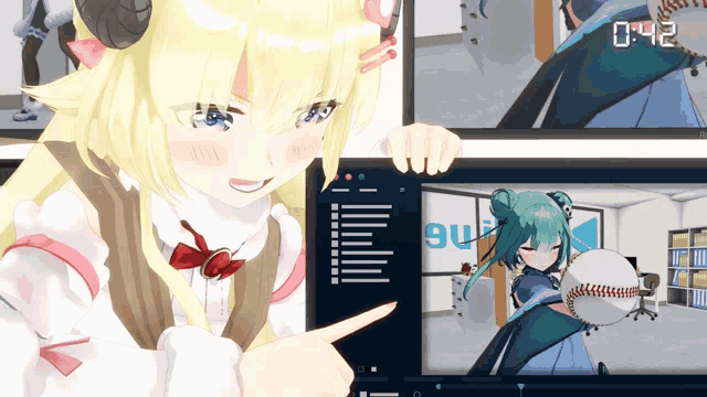 a video of a girl pointing at a screen with the time of 1:42