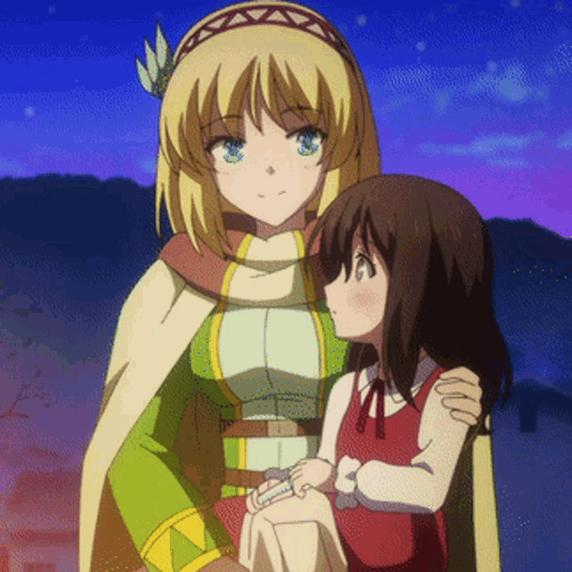 a woman in a green cape is holding a little girl