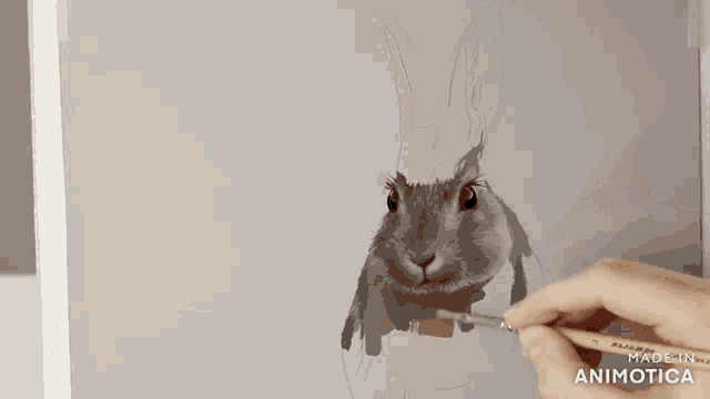 a person is painting a rabbit with a brush and the words made in animotica are visible on the bottom