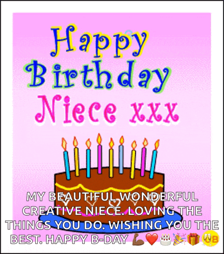 happy birthday niece xxx my beautiful wonderful creative niece loving the things you do wishing you the best happy b-day wb