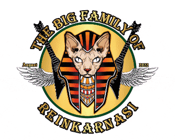a logo for the big family of reinkarnasi with a cat on it