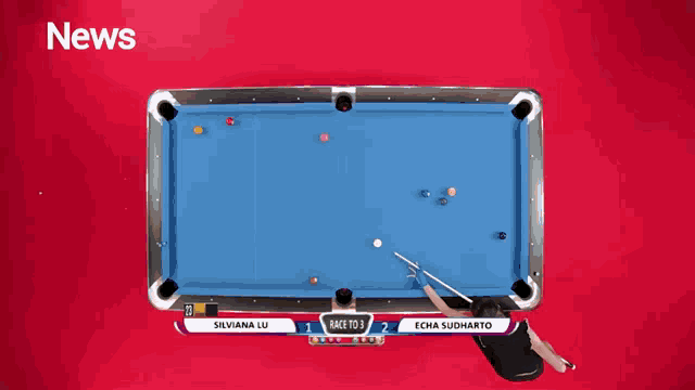 a pool table with the words news on the bottom