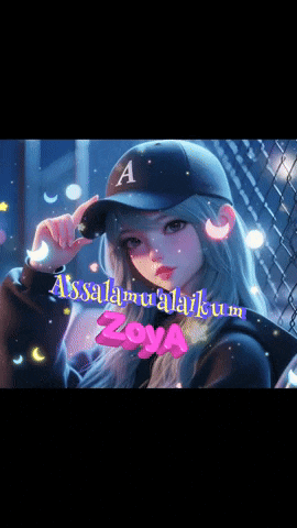 a girl wearing a baseball cap with a letter a on it says assalamualaikum zoya