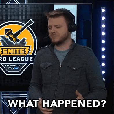 a man wearing headphones is standing in front of a screen that says smite pro league