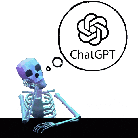 a skeleton is sitting in front of a chatgpt logo