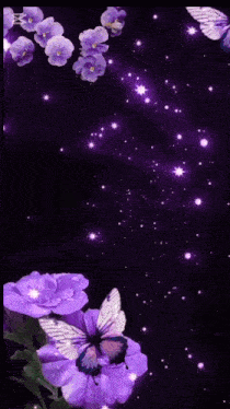 a woman is surrounded by purple flowers and butterflies and the caption says copcut