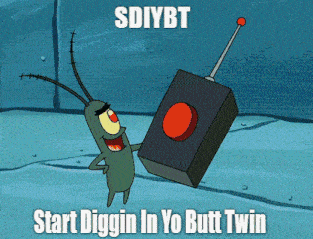 a cartoon of plankton holding a red button that says sdiybt
