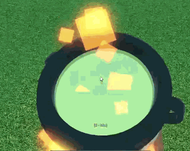 a screenshot of a video game shows a person in a cauldron with a flame coming out of it ..