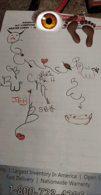 a child 's drawing on a piece of paper that says " largest inventory in america "