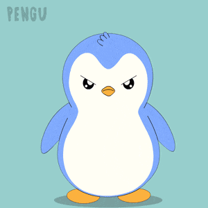 a penguin with a crown of flames on its head and the word pengu below it
