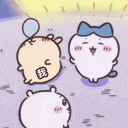three cartoon characters are standing next to each other on a purple surface .