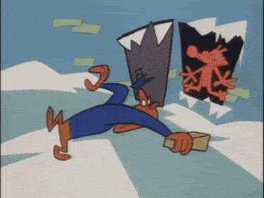 a cartoon character with a crown on his head is holding a box in his hand