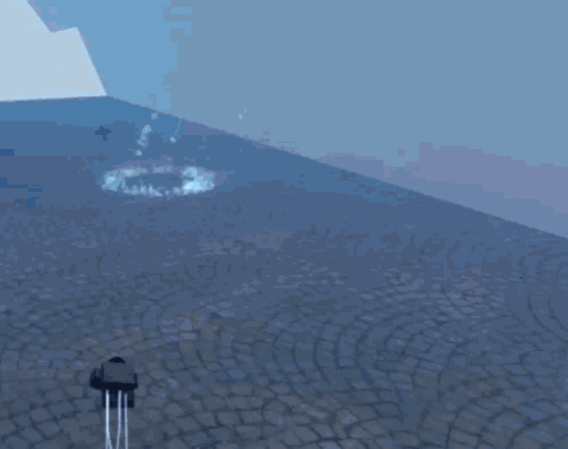 a person in a video game is standing on a brick floor