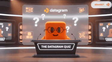 a cartoon character sitting at a podium with the datagram quiz written on the bottom