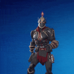 a knight holding a gun with a flame on his head