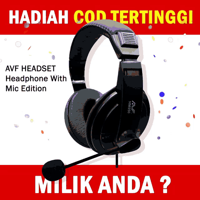 an ad for an avf headset headphone with a microphone