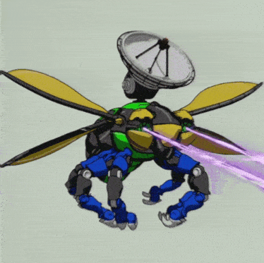 a colorful drawing of a robot with a clock on its back