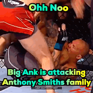 big ank is attacking anthony smith 's family in a wrestling match