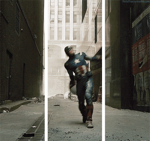 a picture of captain america running down an alleyway with the words pastatheory.tumblr.com on the bottom right