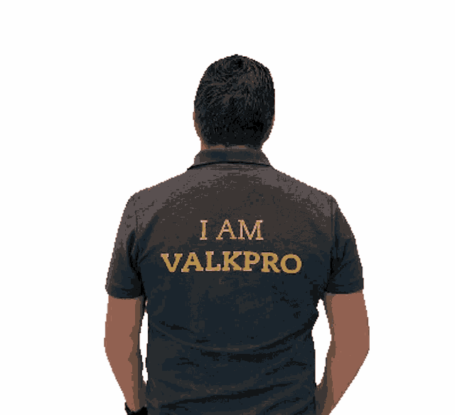 a man wearing a shirt that says i am valkpro on it