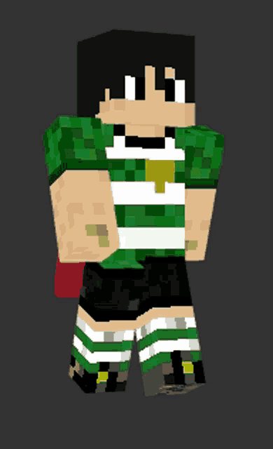 a minecraft character with a green and white shirt
