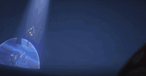 a video game character is holding a sword in a dark room