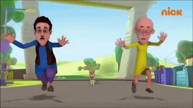 two cartoon characters are jumping in the air with a nick logo in the background