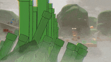 a bunch of green pipes are stacked on top of each other in a video game scene