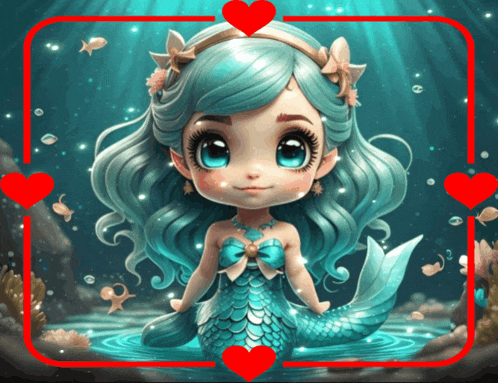 a picture of a little mermaid with blue hair