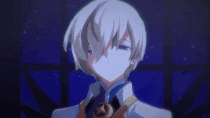 a cartoon character with white hair and blue eyes
