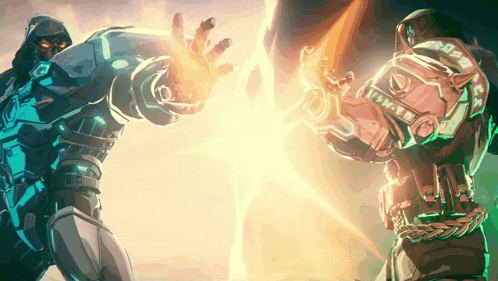 a cartoon drawing of two robots fighting each other with one having the letter a on his chest