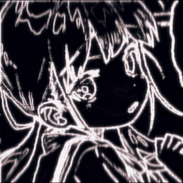 a black and white drawing of a girl with a bow on her head