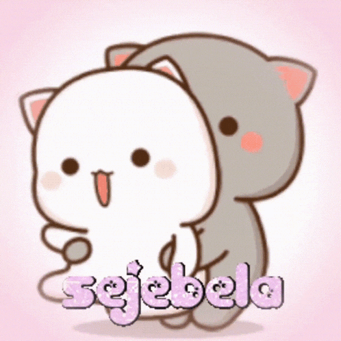 a couple of cartoon cats standing next to each other with the word sejebela written on the bottom right