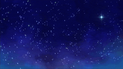 a star shines brightly in the middle of a starry night sky