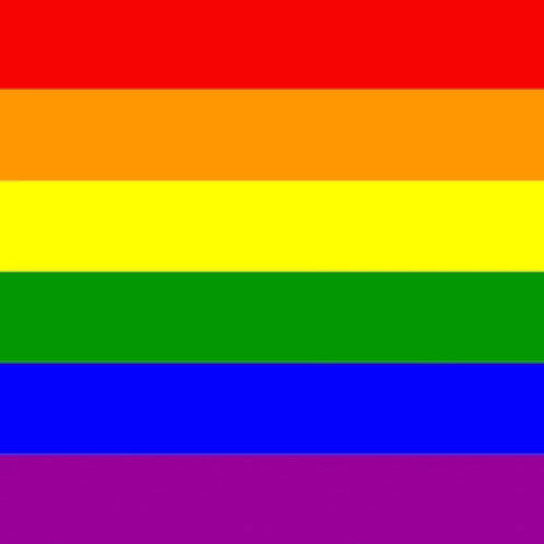 a rainbow flag with a picture of two people in the middle