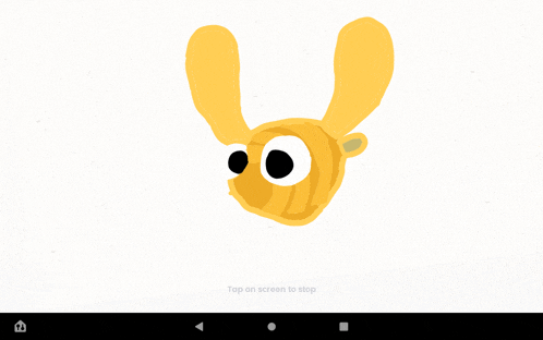 a screenshot of a cartoon character with a tap on screen to stop button below it