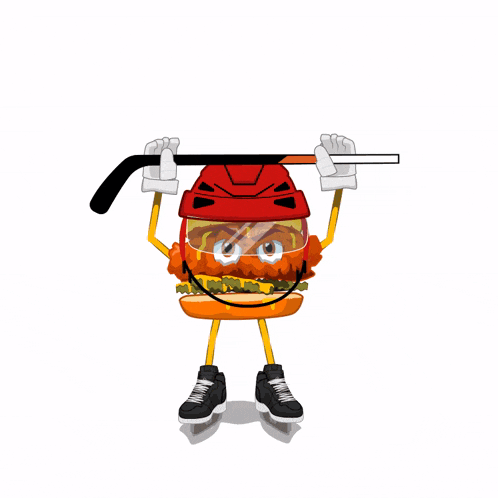 a cartoon drawing of a person holding a puck in their hand