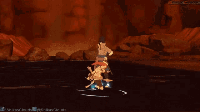 a screenshot of a video game shows a character riding a horse