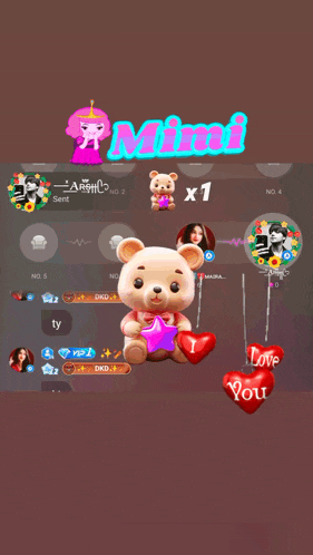a teddy bear holding a star surrounded by red hearts and the word love
