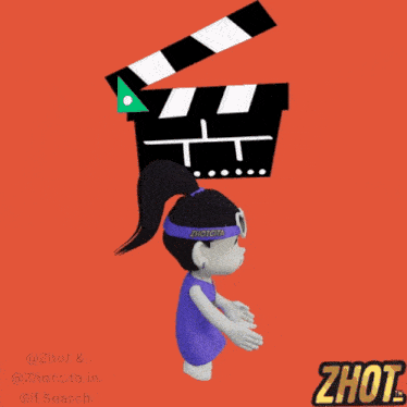 a cartoon character wearing a headband that says zhotcita stands in front of a clapper board
